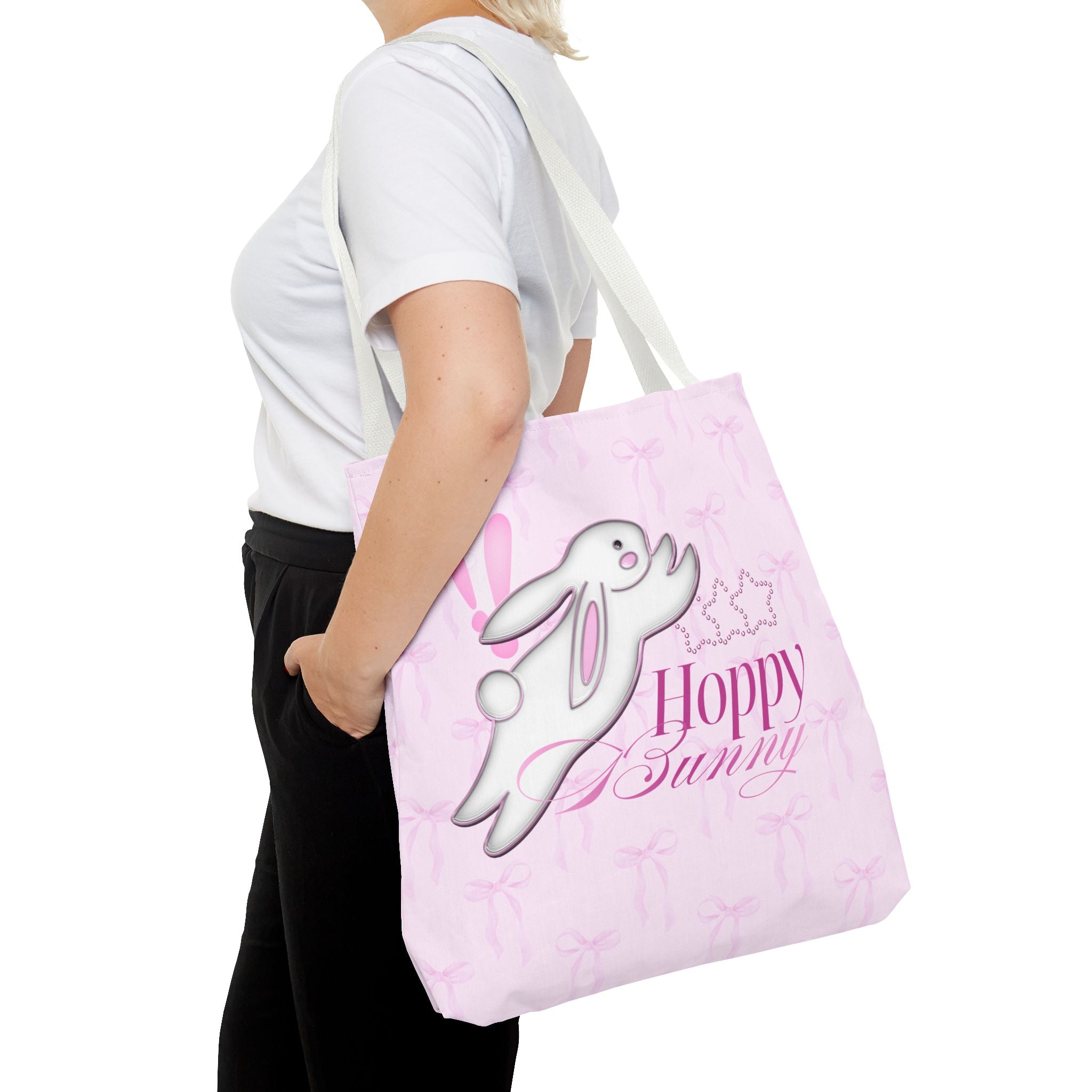 Hoppy Bunny Pink Tote Bag — Cute Easter Bunny All-Over Print