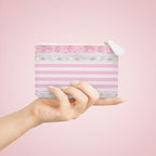Pink Striped Lace Mini Clutch Bag — Floral Ribbon Coin Purse