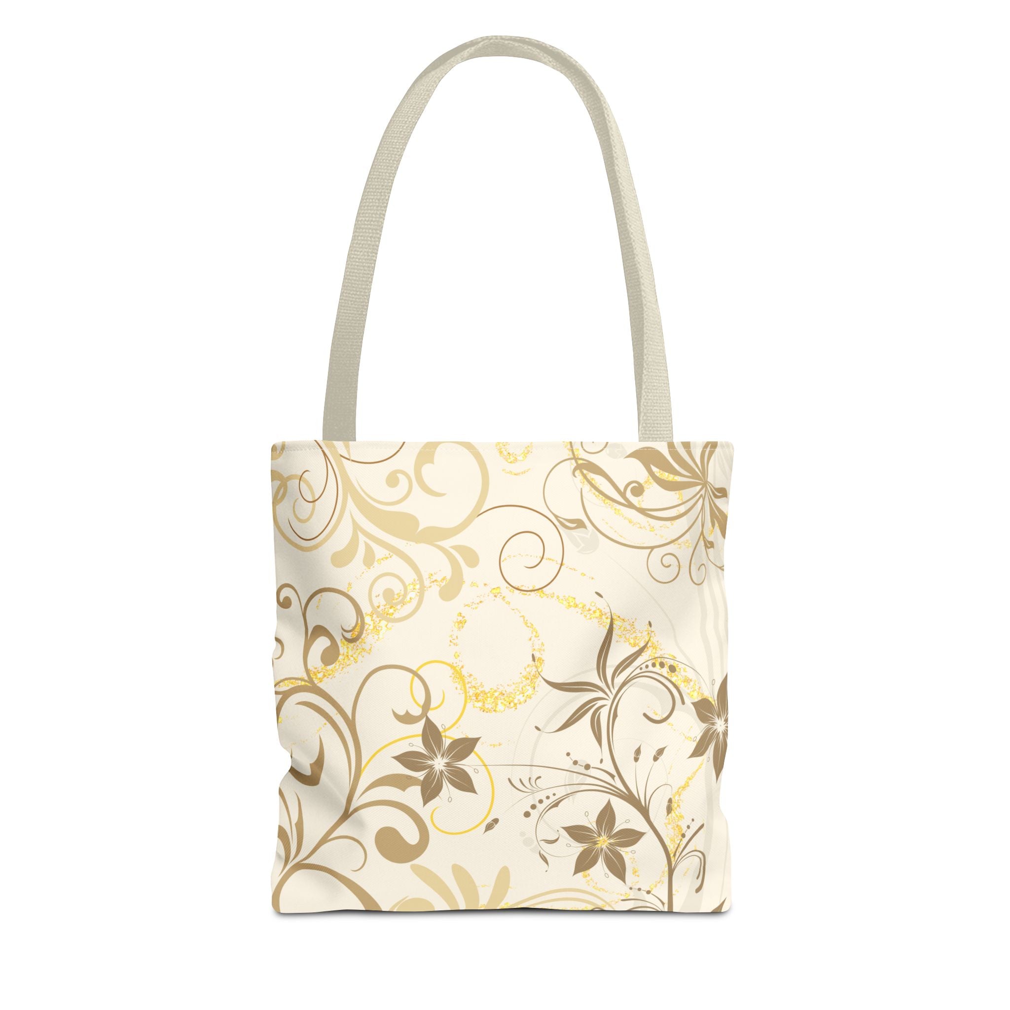 Floral Gold Swirl Tote Bag — Elegant Vintage Floral All-Over Print Tote