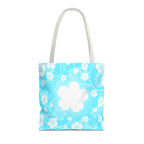 Floral Aqua Tote Bag — Blue White Blossom All-Over Print