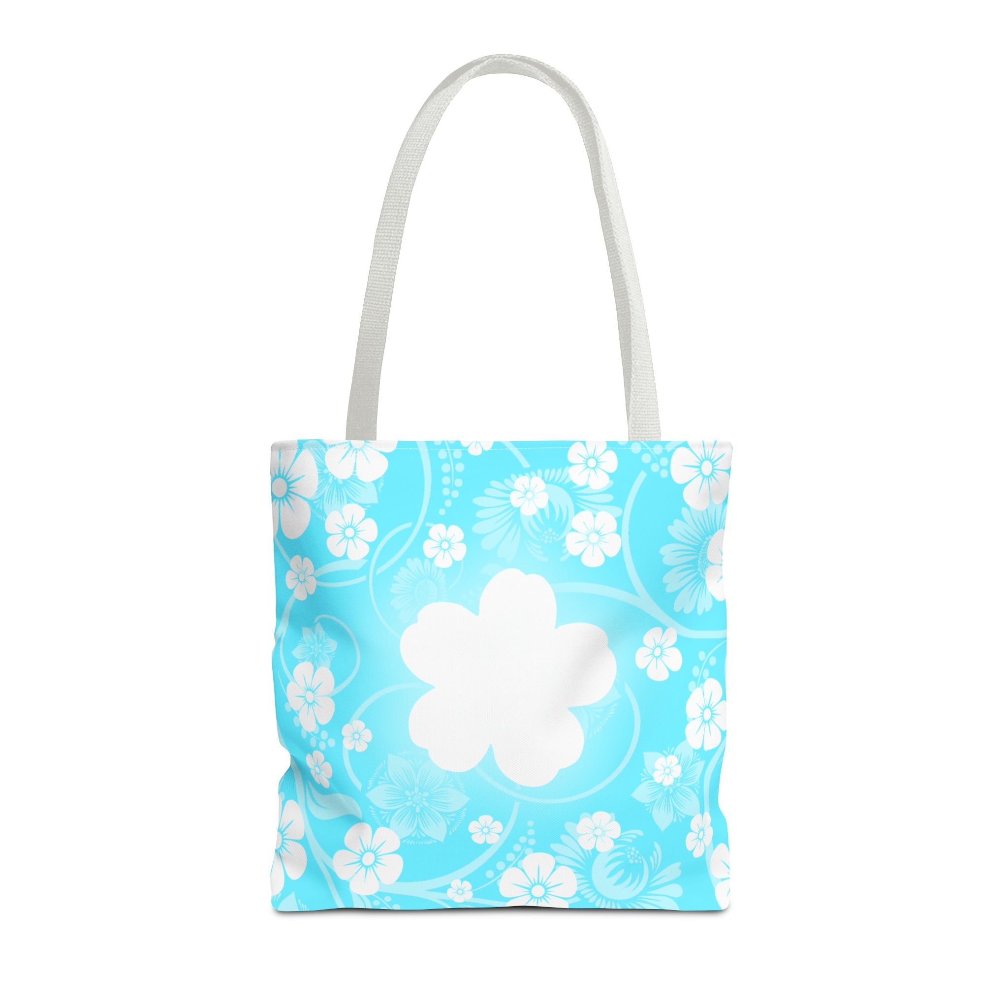 Floral Aqua Tote Bag — Blue White Blossom All-Over Print