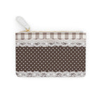 Mini Clutch Bag — Vintage Brown Gingham & Polka Dot Lace Wristlet