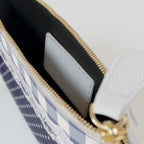 Navy Gingham & Lace Mini Clutch Bag — Polka Dot Coin Purse