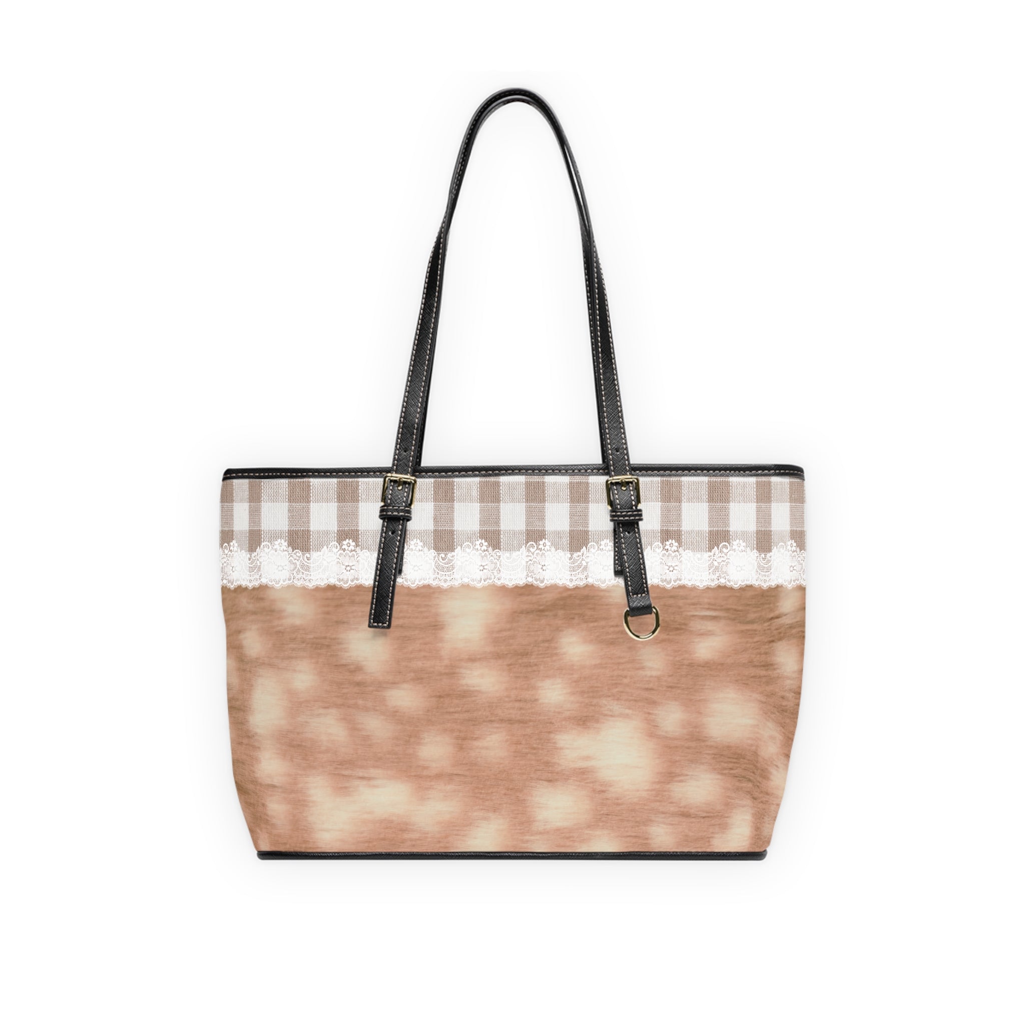 Deer Lace Design Beige Tote Bag — PU Leather Shoulder Tote