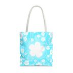 Floral Aqua Tote Bag — Blue White Blossom All-Over Print