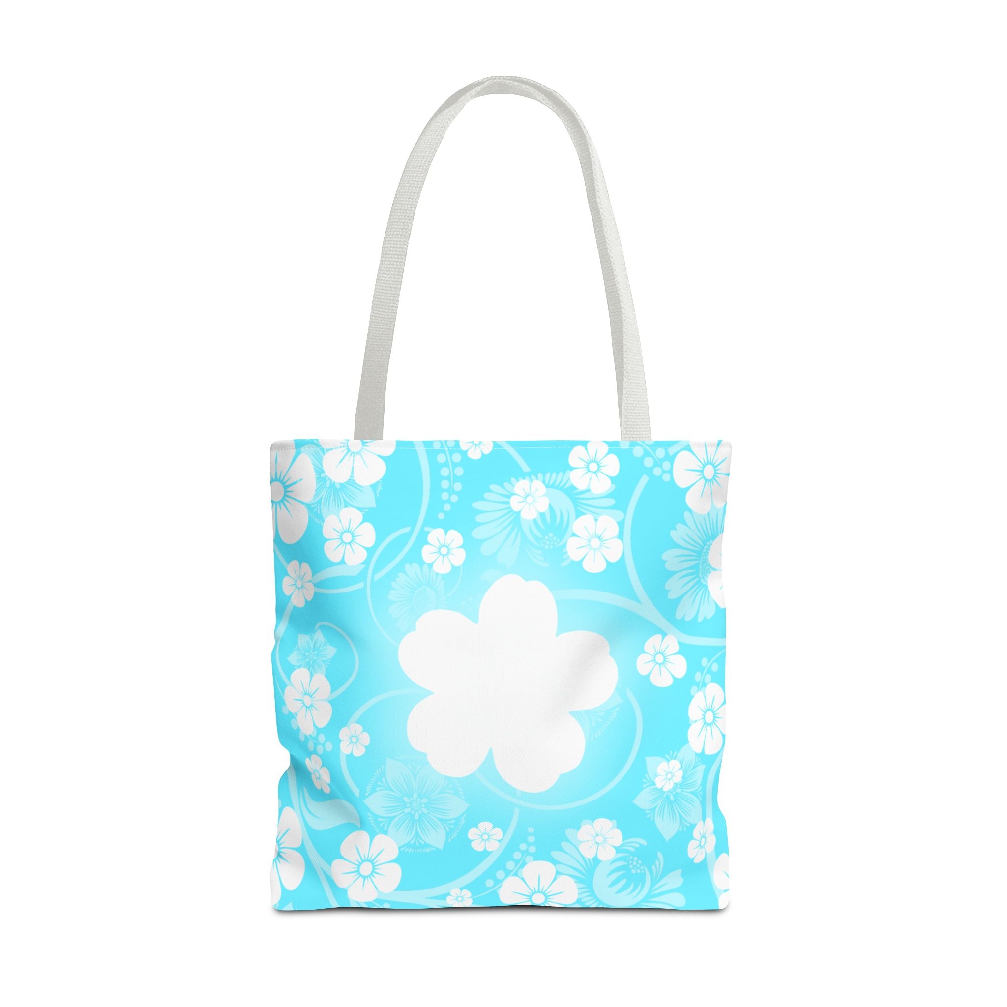 Floral Aqua Tote Bag — Blue White Blossom All-Over Print
