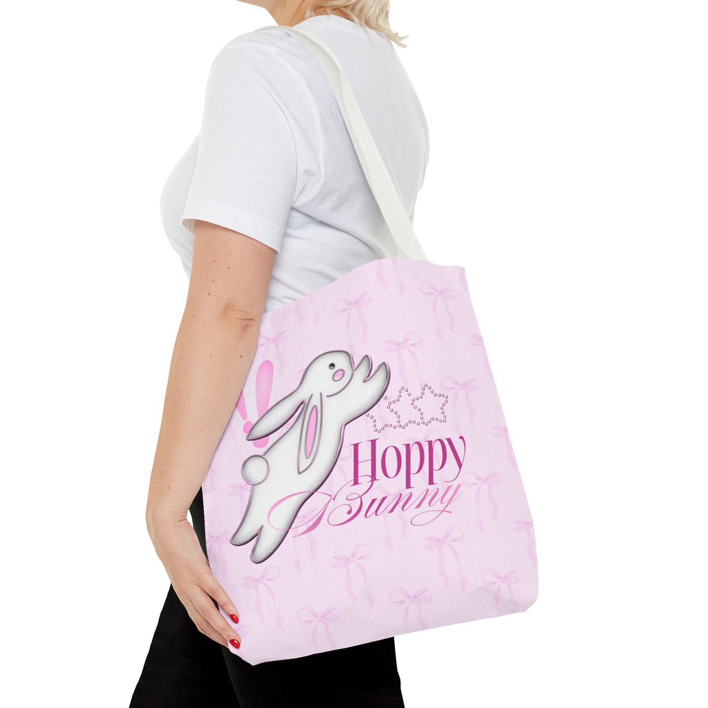 Hoppy Bunny Pink Tote Bag — Cute Easter Bunny All-Over Print