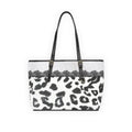White Leopard Lace Design PU Shoulder Bag — Black & White Animal Print Tote