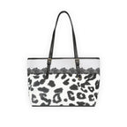 White Leopard Lace Design PU Shoulder Bag — Black & White Animal Print Tote