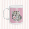 Cat Portrait Ceramic Mug – Pink Stripes & Leopard Star Coffee Cup (11oz/15oz)