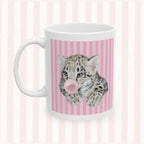 Cat Portrait Ceramic Mug – Pink Stripes & Leopard Star Coffee Cup (11oz/15oz)