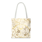 Floral Gold Swirl Tote Bag — Elegant Vintage Floral All-Over Print Tote