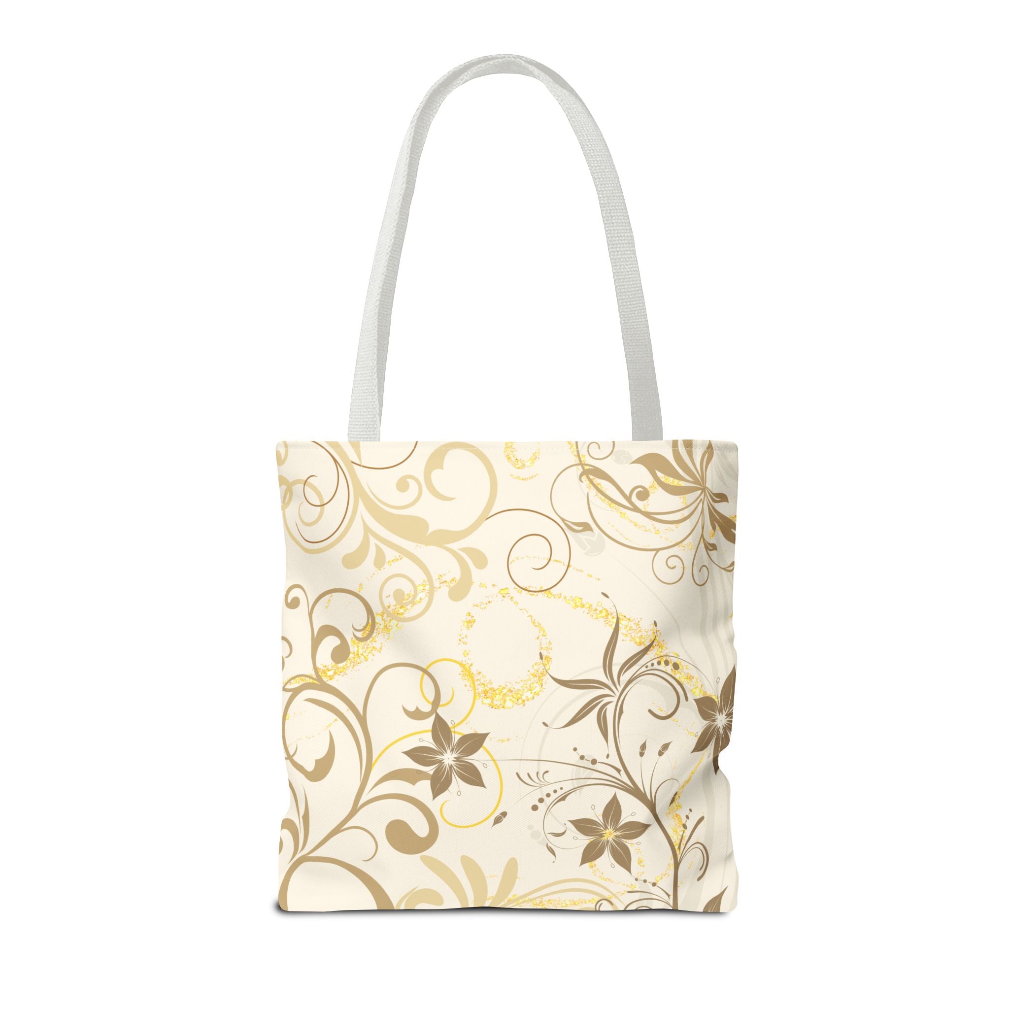 Floral Gold Swirl Tote Bag — Elegant Vintage Floral All-Over Print Tote