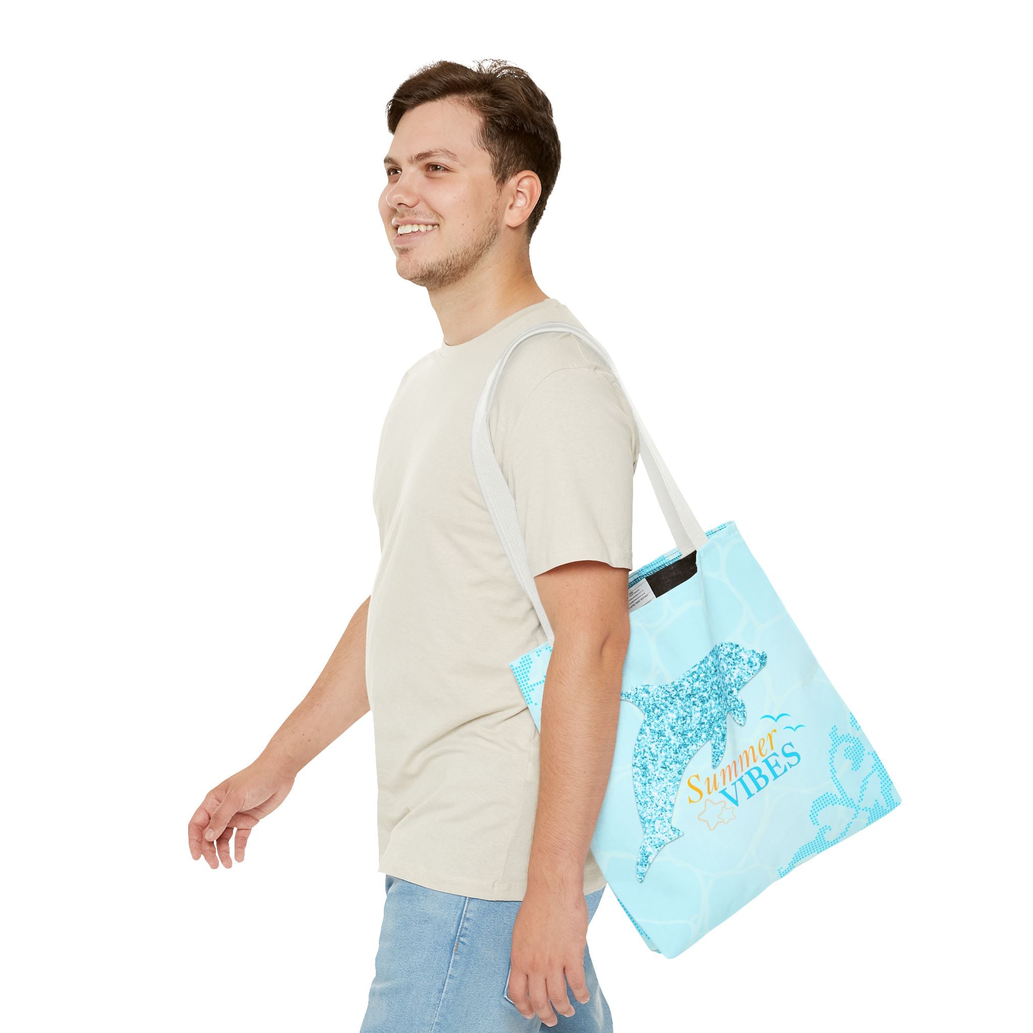 Summer Vibes Dolphin Tote Bag — Beachy Floral All-Over Print