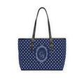 Navy Polka Dot PU Leather Shoulder Bag – Elegant Swan Crest Tote