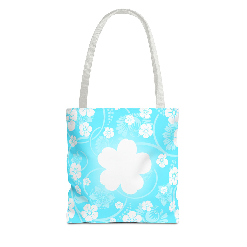 Floral Aqua Tote Bag — Blue White Blossom All-Over Print