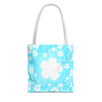 Floral Aqua Tote Bag — Blue White Blossom All-Over Print