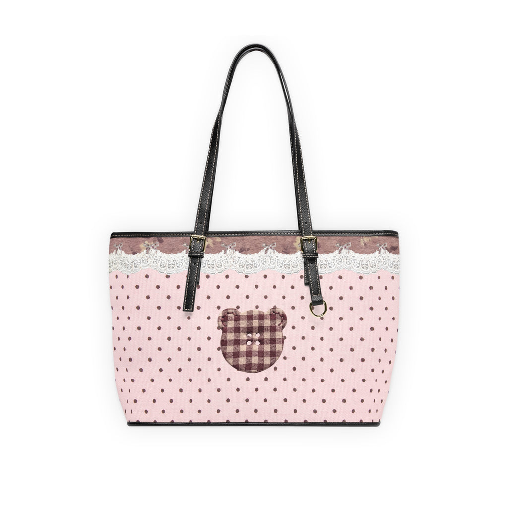 Pink Polka Dot Tote Bag with Lace design & Plaid Heart Accent