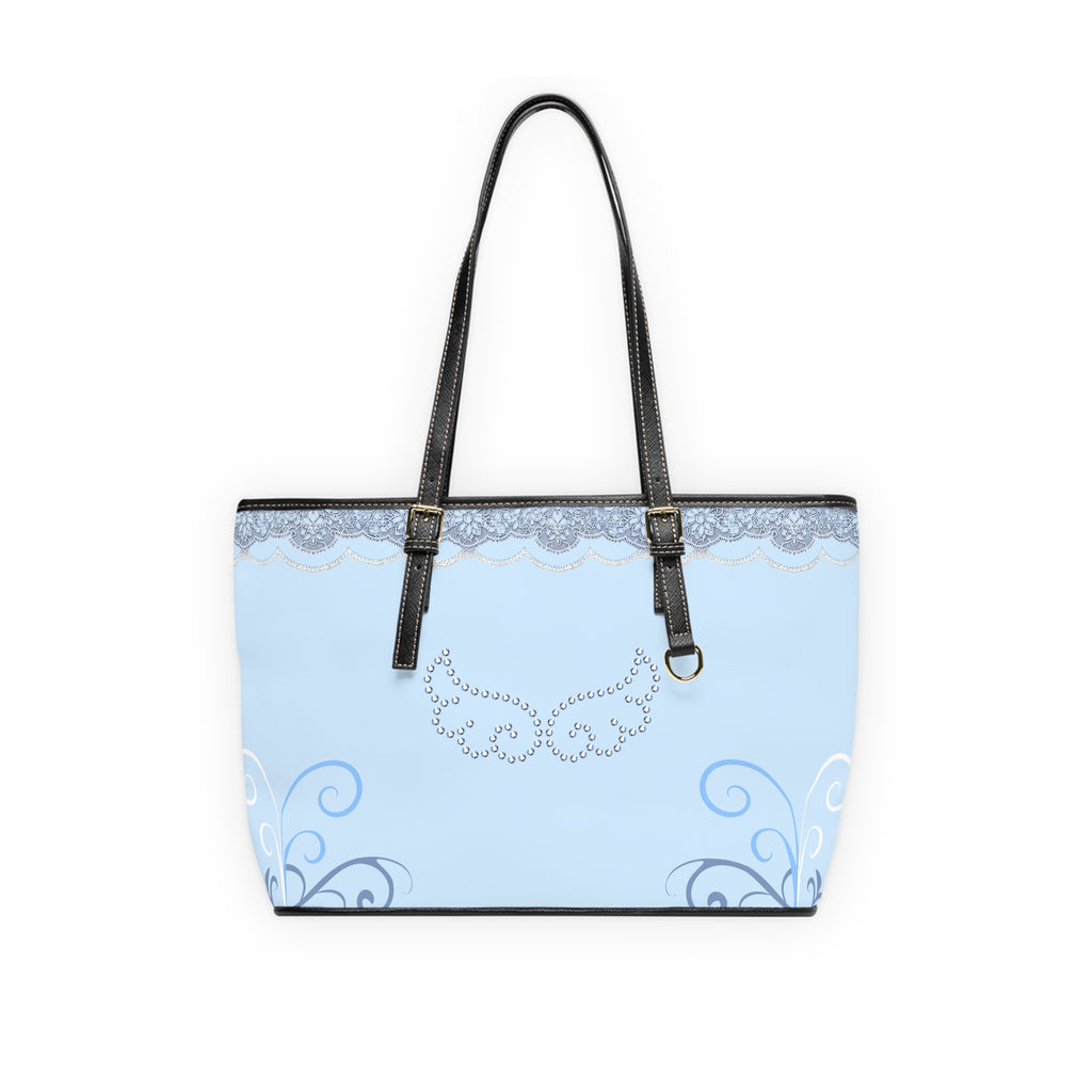 Blue Lace Angel Design Tote Bag with Rhinestone Wing Accent — Elegant PU Shoulder Bag