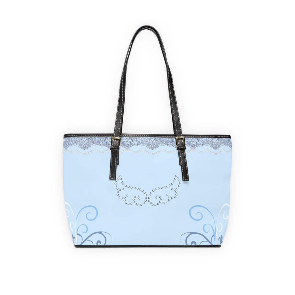 Blue Lace Angel Design Tote Bag with Rhinestone Wing Accent — Elegant PU Shoulder Bag