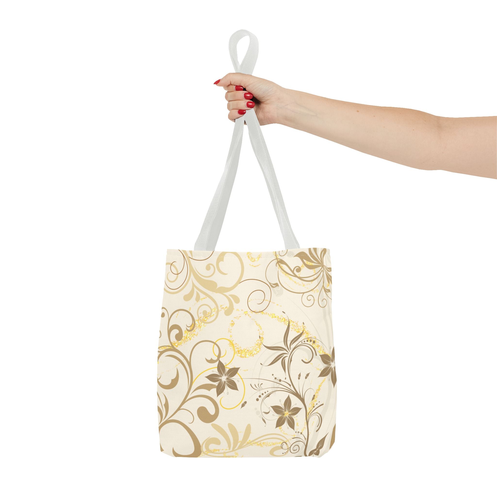 Floral Gold Swirl Tote Bag — Elegant Vintage Floral All-Over Print Tote