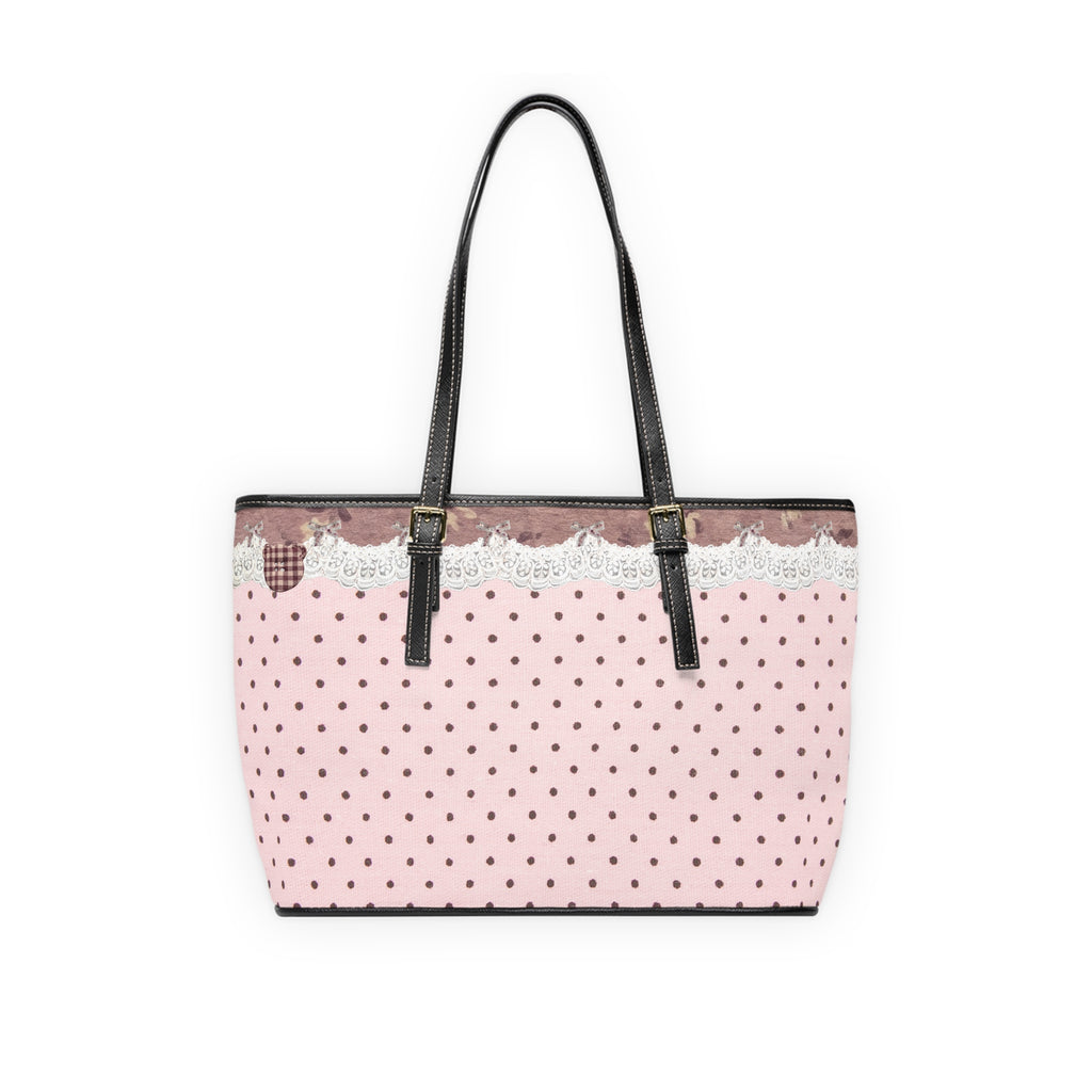 Pink Polka Dot Tote Bag with Lace design & Plaid Heart Accent