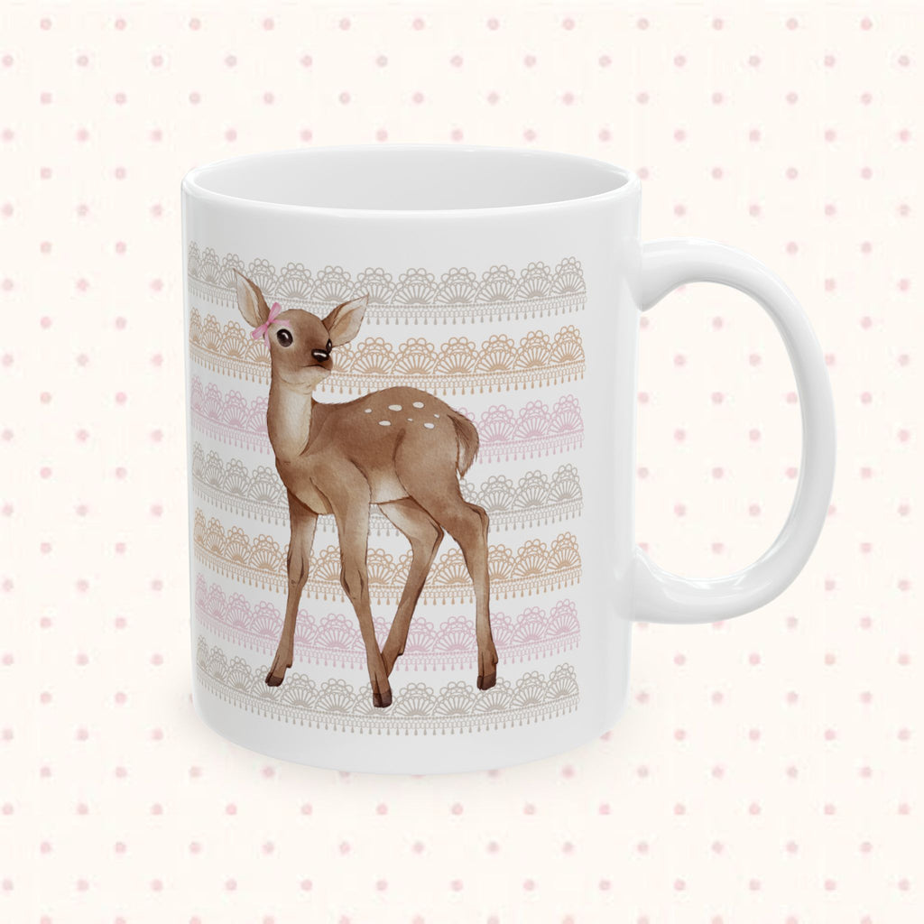 Cute Deer Floral Ceramic Mug — Pastel Woodland Baby Shower Gift (11oz/15oz)