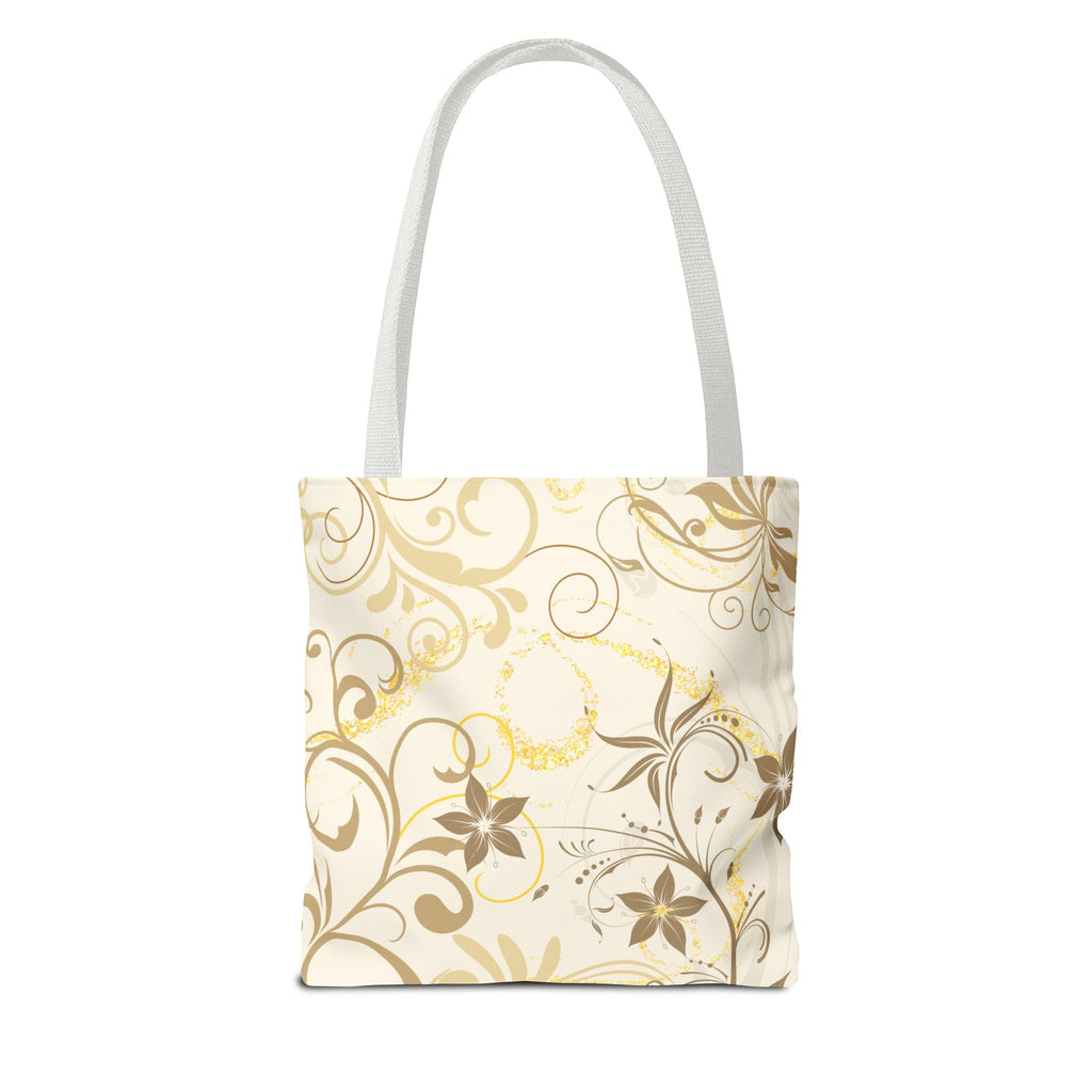 Floral Gold Swirl Tote Bag — Elegant Vintage Floral All-Over Print Tote