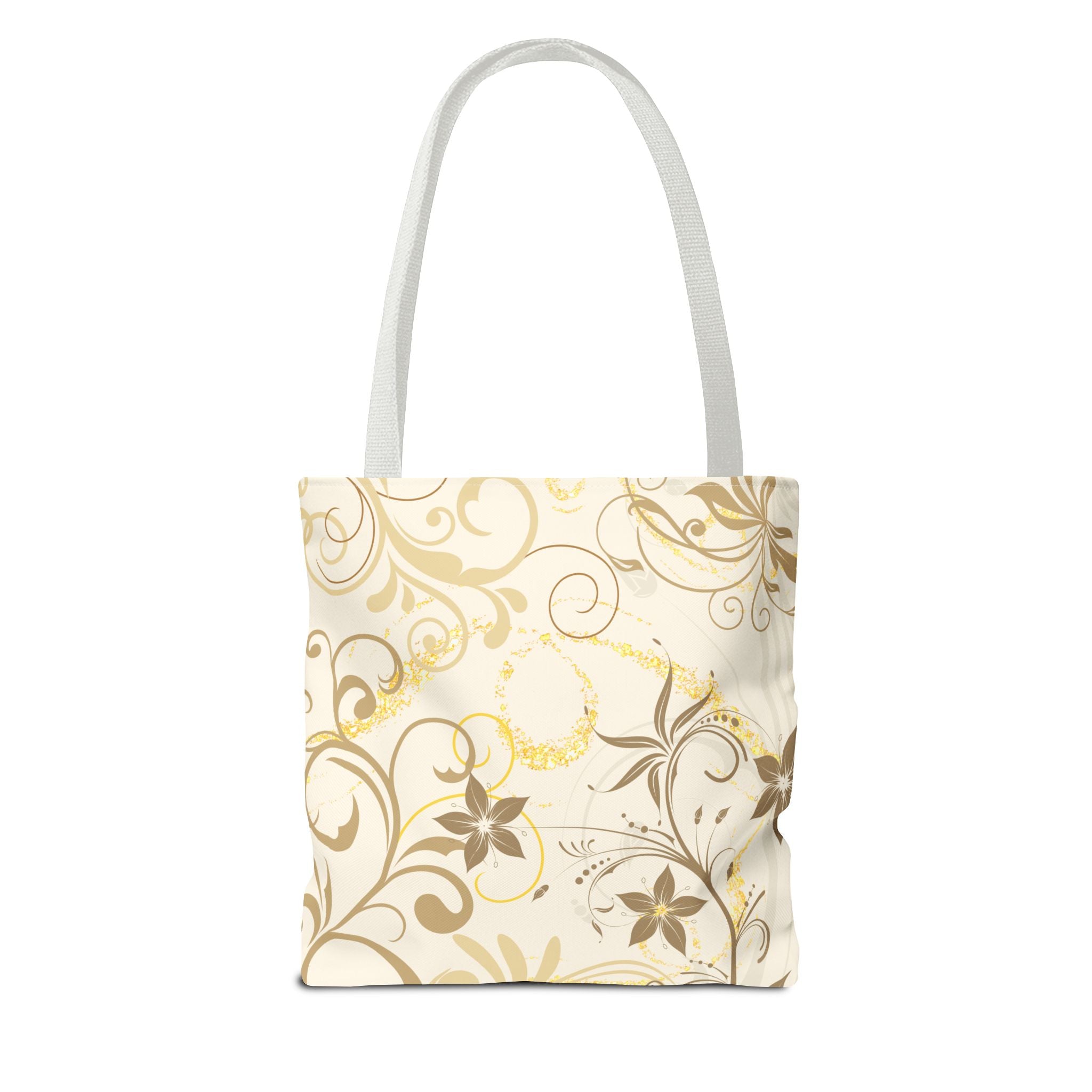 Floral Gold Swirl Tote Bag — Elegant Vintage Floral All-Over Print Tote