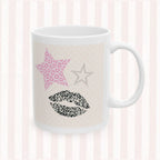 Cat Portrait Ceramic Mug – Pink Stripes & Leopard Star Coffee Cup (11oz/15oz)