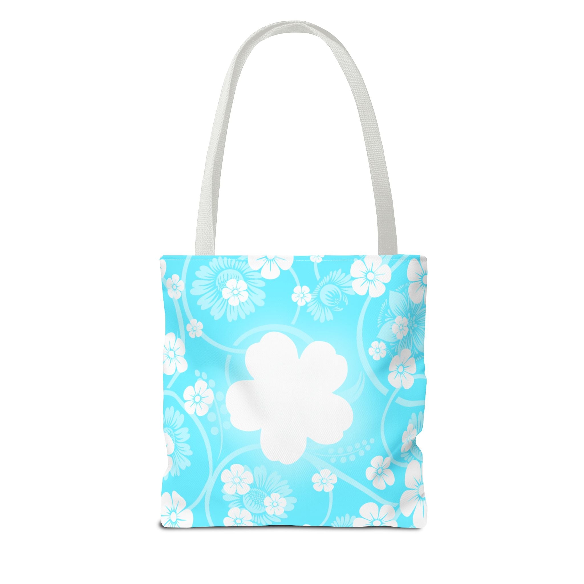 Floral Aqua Tote Bag — Blue White Blossom All-Over Print