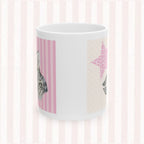 Cat Portrait Ceramic Mug – Pink Stripes & Leopard Star Coffee Cup (11oz/15oz)