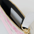 Pink Striped Lace Mini Clutch Bag — Floral Ribbon Coin Purse