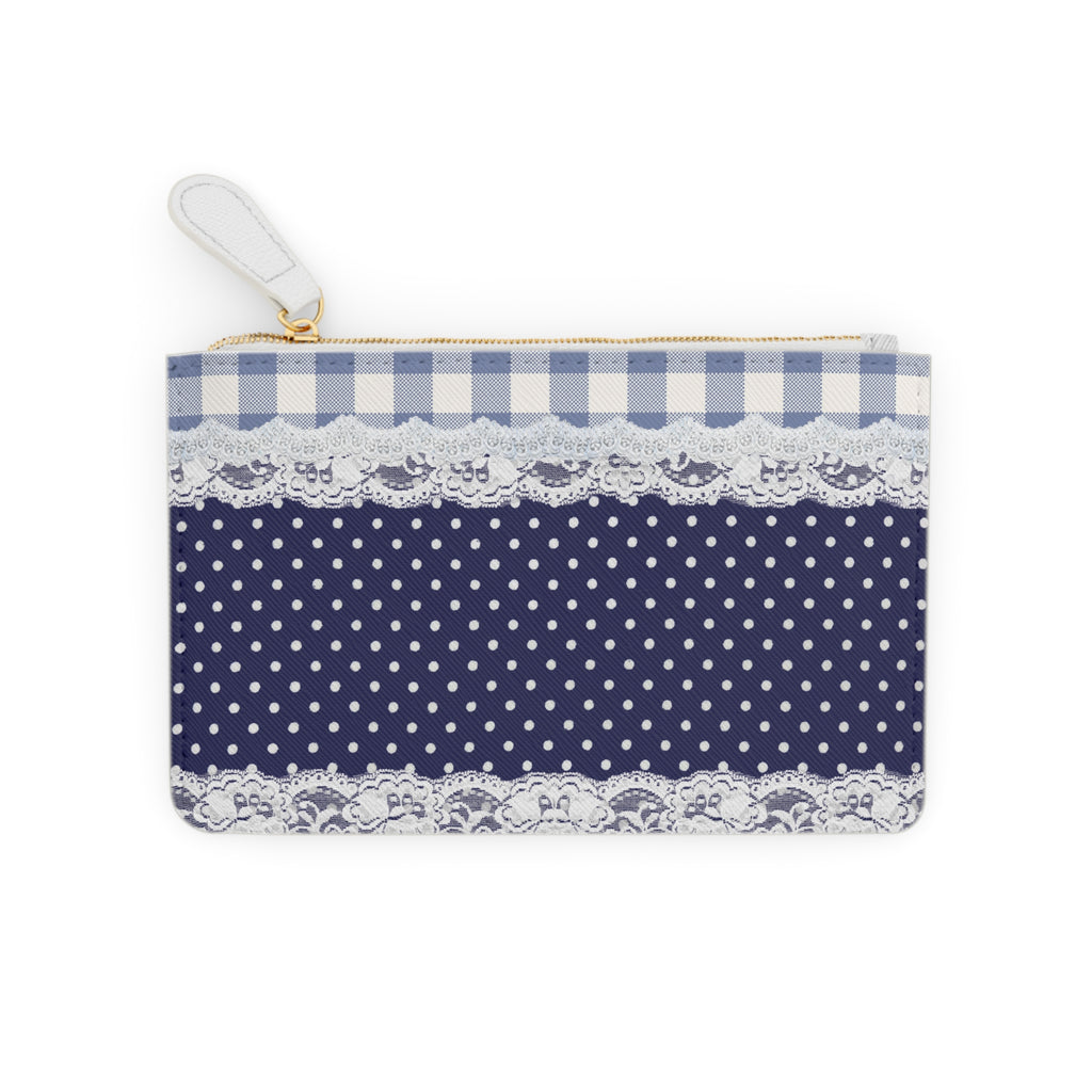 Navy Gingham & Lace Mini Clutch Bag — Polka Dot Coin Purse