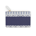 Navy Gingham & Lace Mini Clutch Bag — Polka Dot Coin Purse