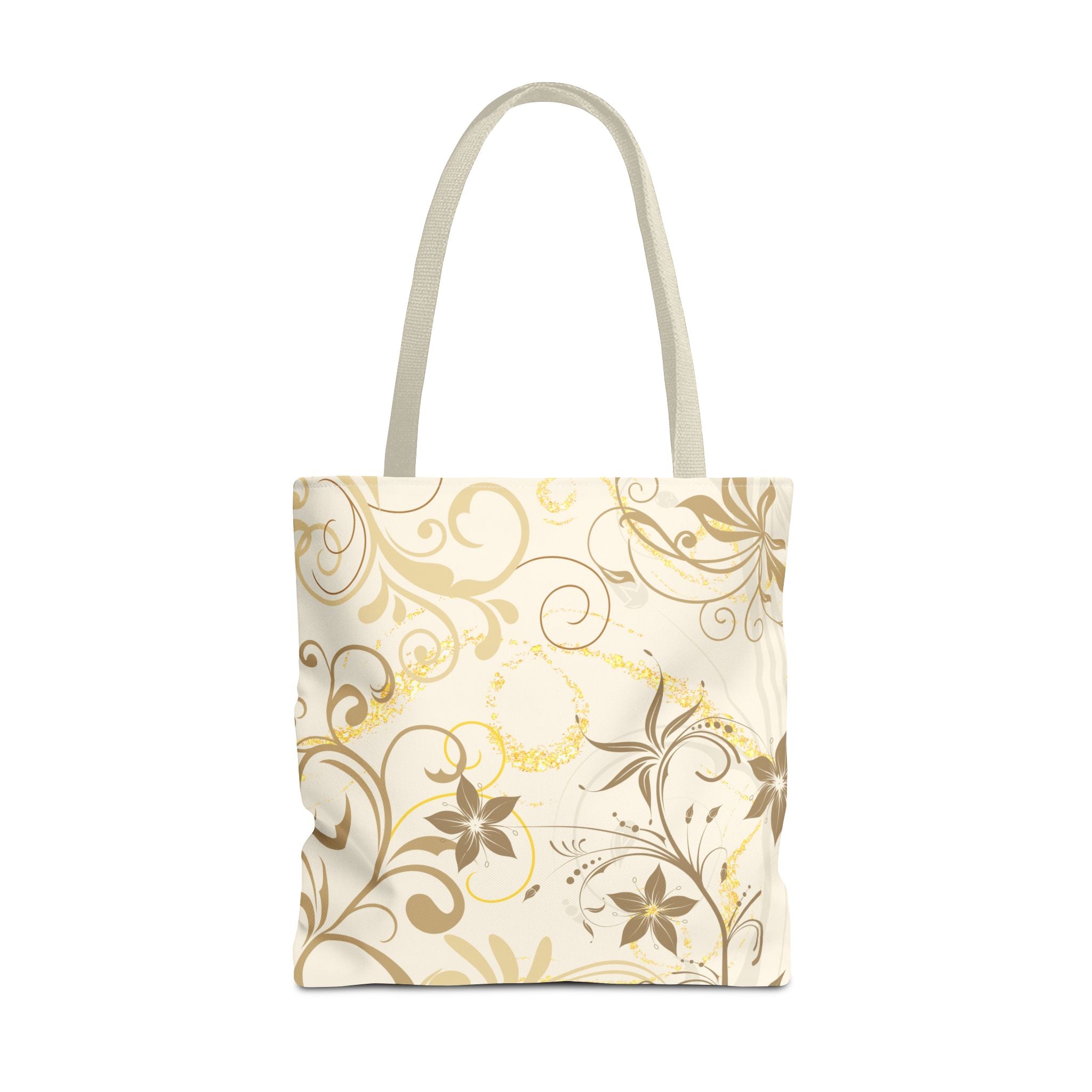 Floral Gold Swirl Tote Bag — Elegant Vintage Floral All-Over Print Tote