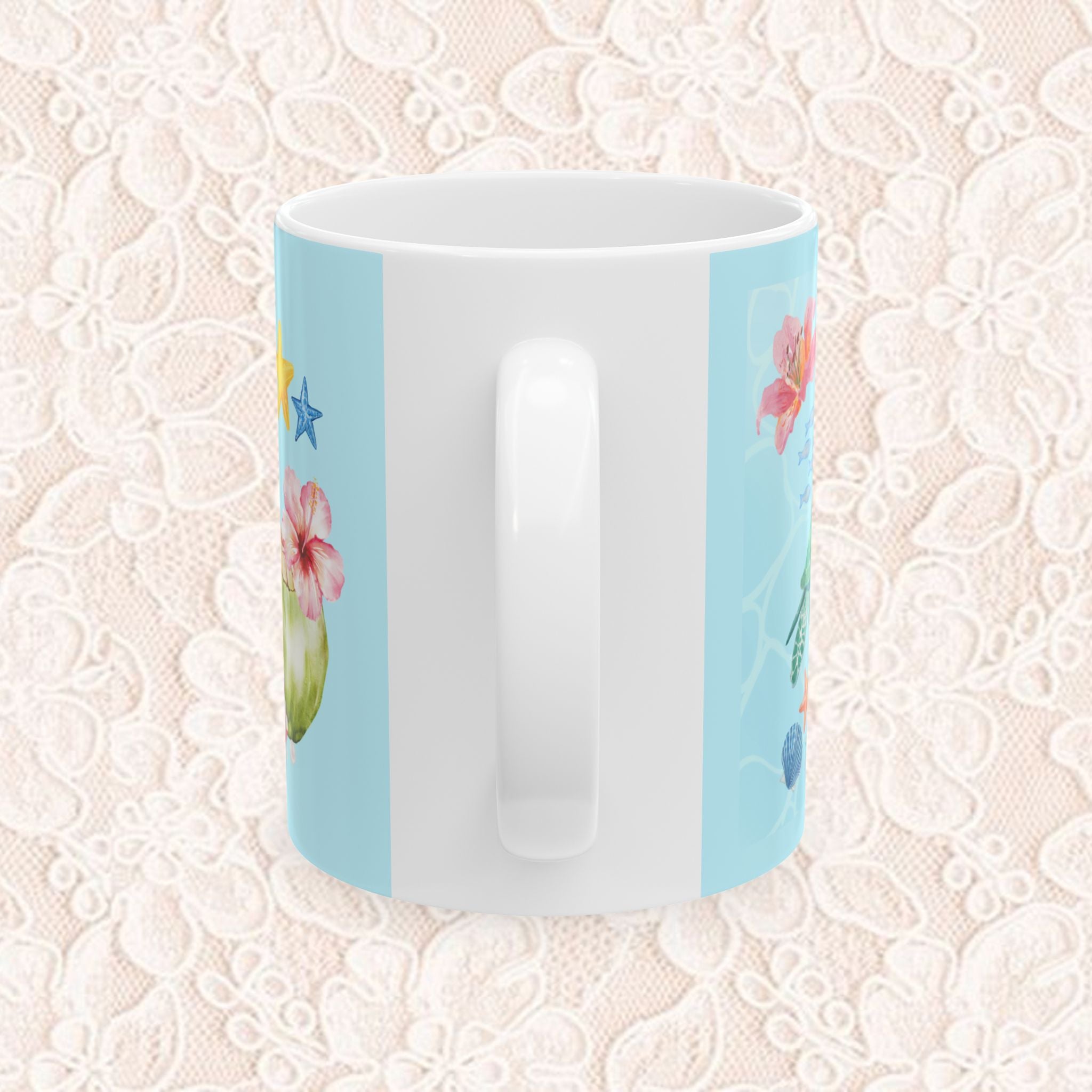Tropical Sea Turtle Ceramic Mug — Floral Island Ocean Design (11oz & 15oz)