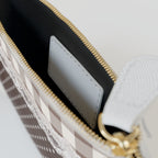 Mini Clutch Bag — Vintage Brown Gingham & Polka Dot Lace Wristlet