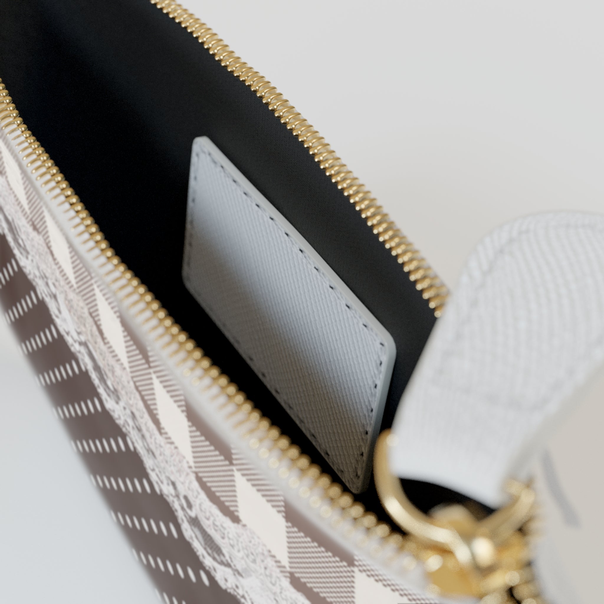Mini Clutch Bag — Vintage Brown Gingham & Polka Dot Lace Wristlet