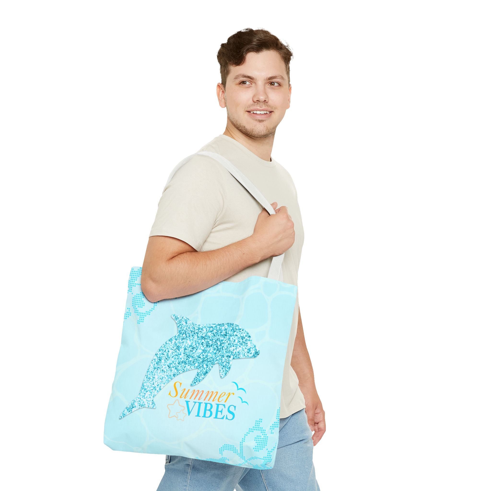 Summer Vibes Dolphin Tote Bag — Beachy Floral All-Over Print