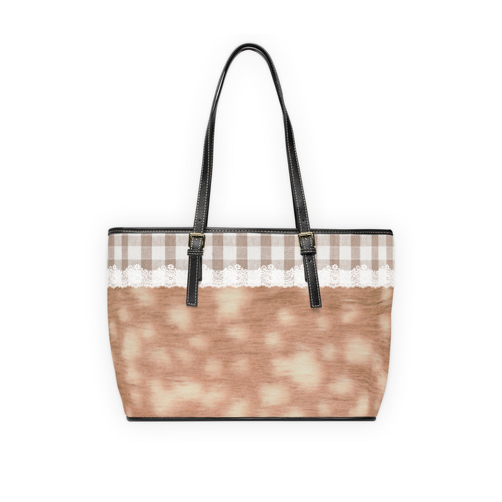 Deer Lace Design Beige Tote Bag — PU Leather Shoulder Tote