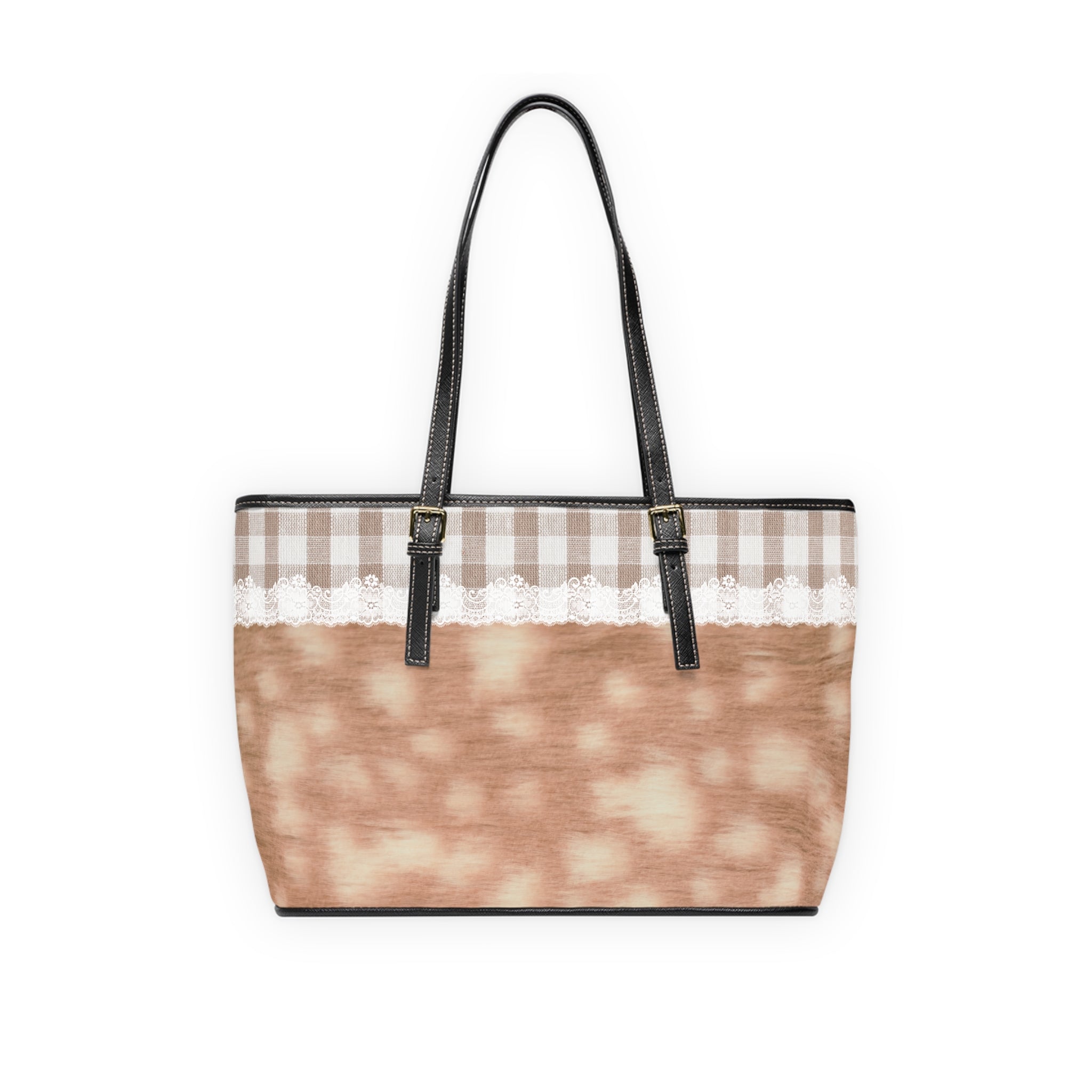 Deer Lace Design Beige Tote Bag — PU Leather Shoulder Tote