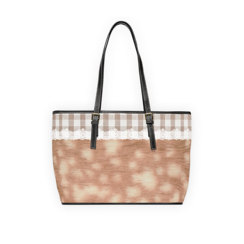 Deer Lace Design Beige Tote Bag — PU Leather Shoulder Tote