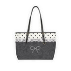Tote Bag — Elegant Black Lace Design & Polka Dot PU Shoulder Tote with Pearl Bow Accent