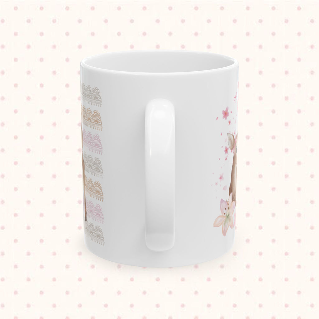 Cute Deer Floral Ceramic Mug — Pastel Woodland Baby Shower Gift (11oz/15oz)