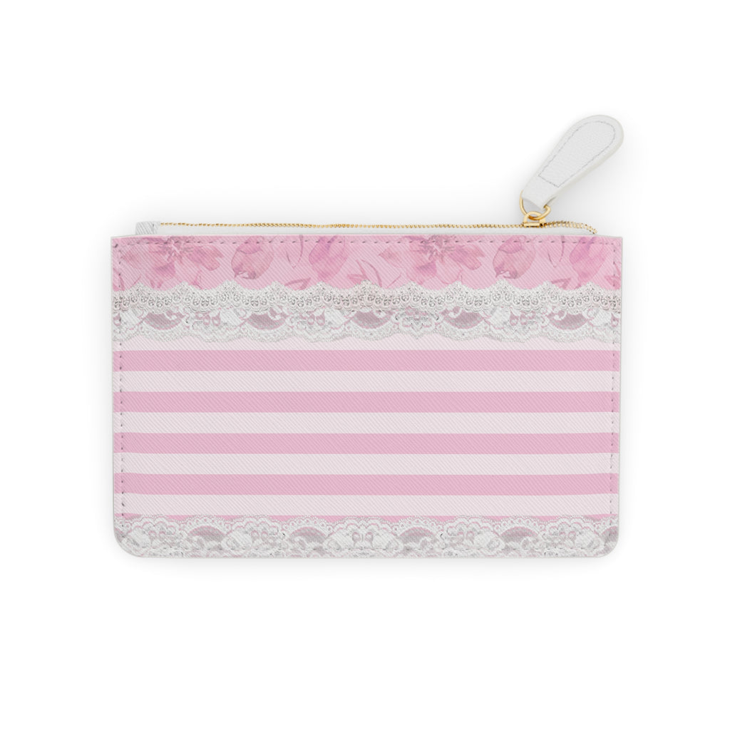 Pink Striped Lace Mini Clutch Bag — Floral Ribbon Coin Purse