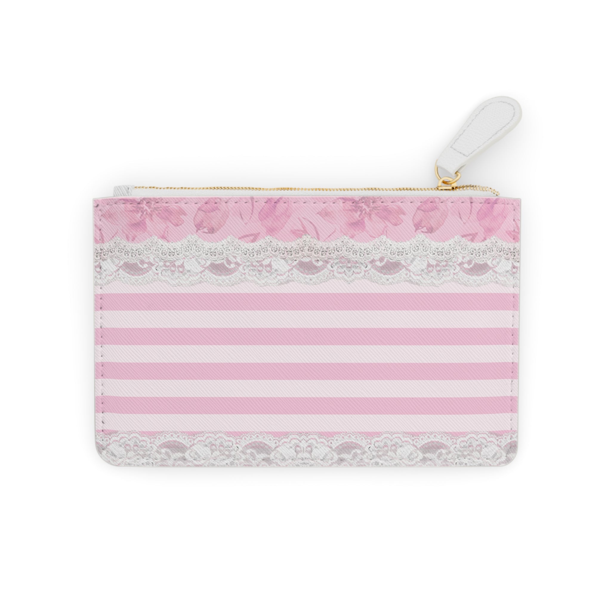 Pink Striped Lace Mini Clutch Bag — Floral Ribbon Coin Purse