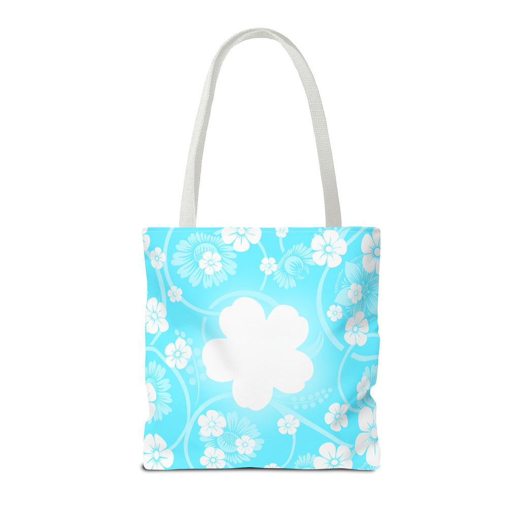Floral Aqua Tote Bag — Blue White Blossom All-Over Print