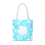 Floral Aqua Tote Bag — Blue White Blossom All-Over Print