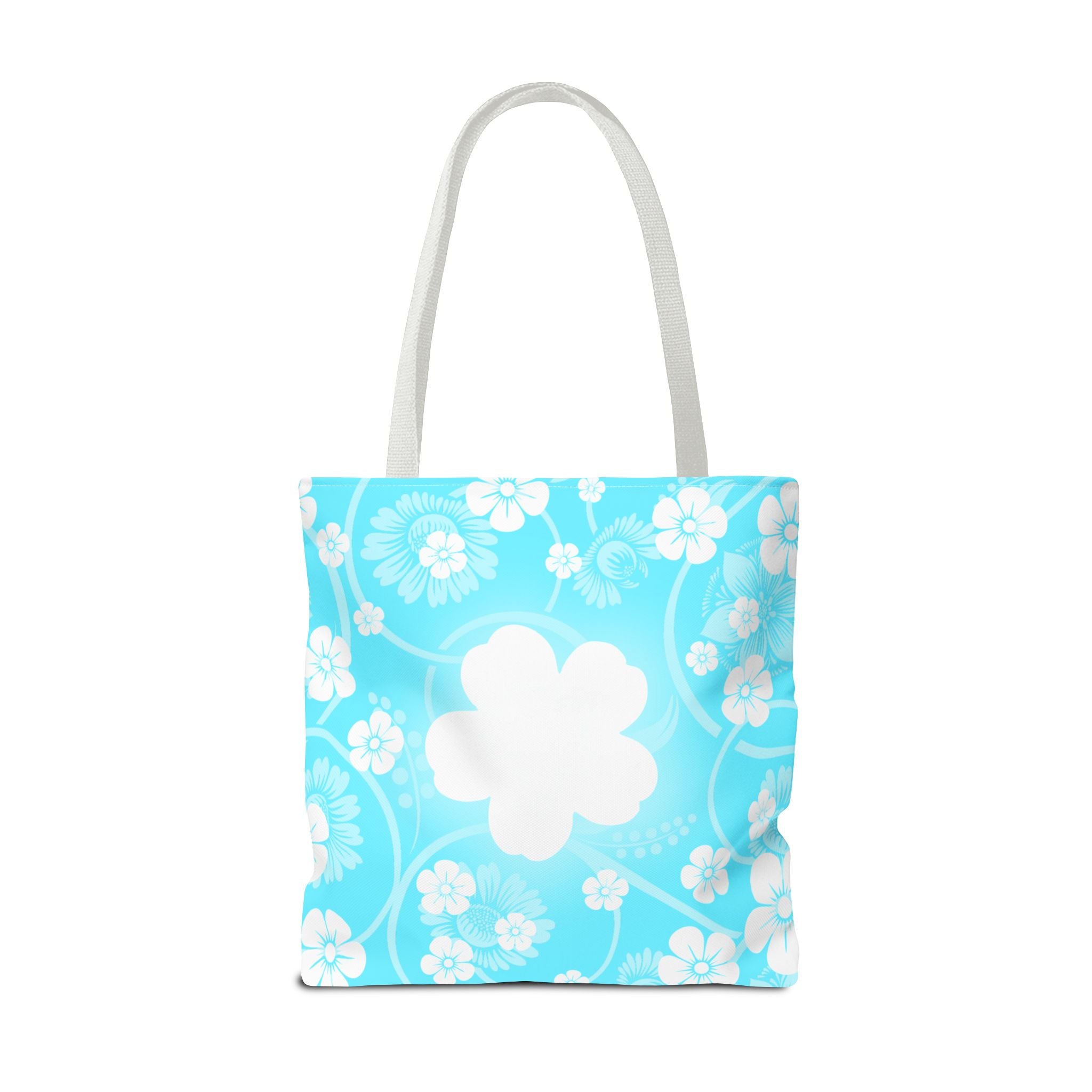 Floral Aqua Tote Bag — Blue White Blossom All-Over Print